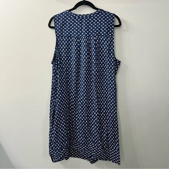 Sonoma Navy & White Floral Print Button V Neck Linen Blend Shift Dress 1X - Picture 2 of 5